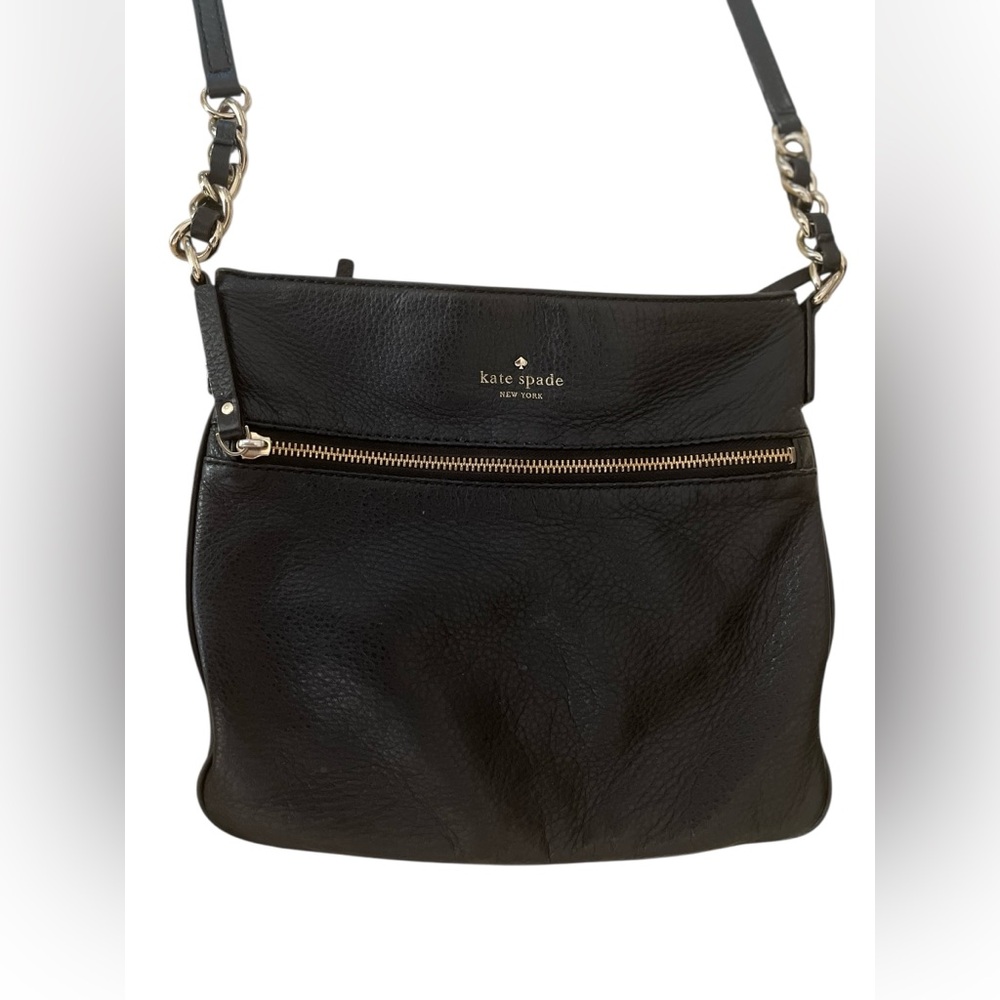 Kate Spade Womens Black Soft Pebble Leather Zip Crossbody Messenger Bag Handbag - Picture 3 of 14